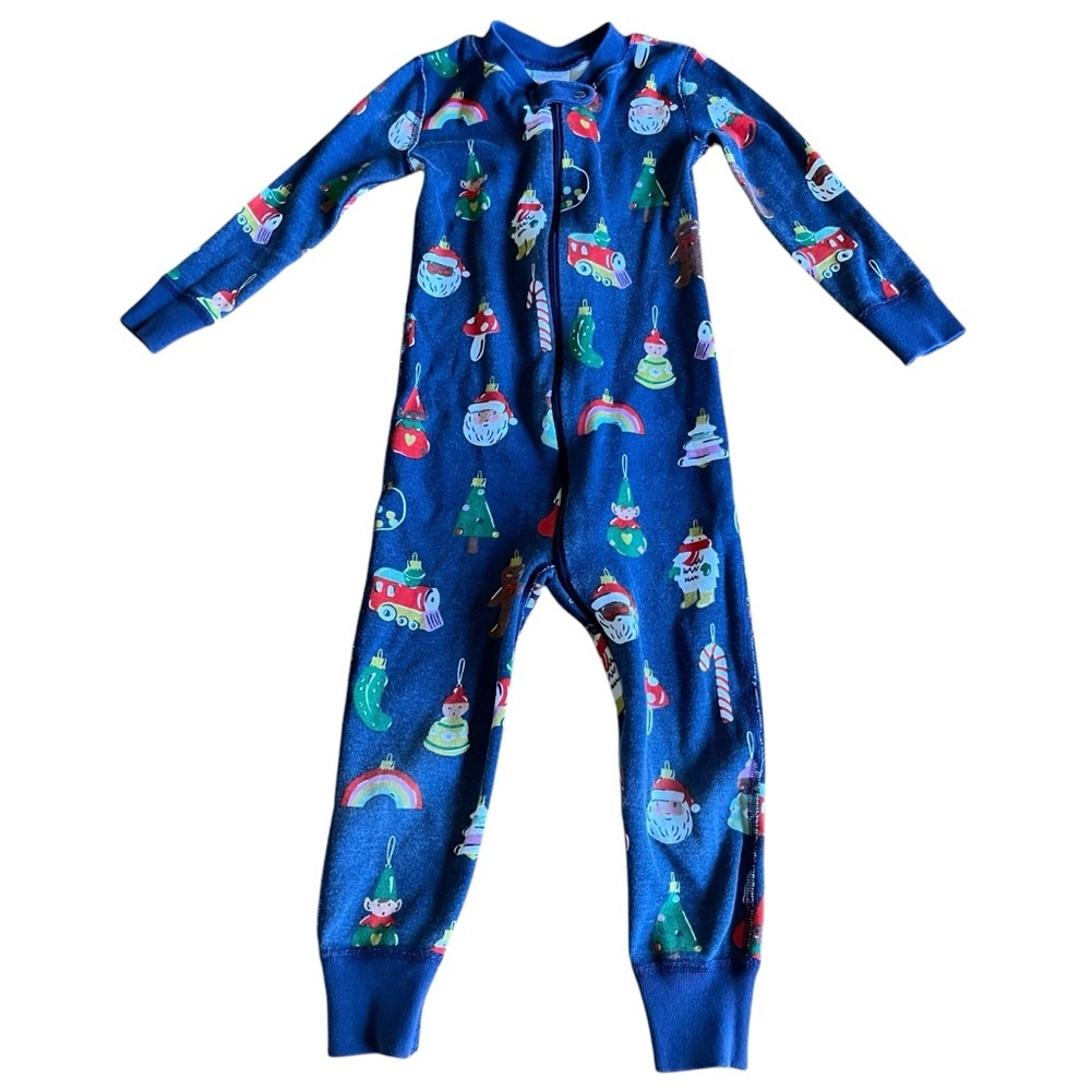 Hanna Andersson Navy Festive‎ Retro Christmas bodysuit pajamas Toddler Size 3T